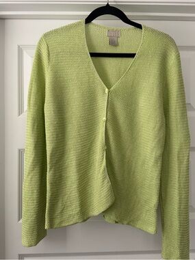 VTG Sigrid Olsen Lime Green Lightweight Cottagecore Button Cardigan SZ Large